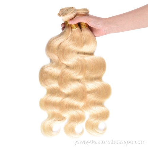 Wholesale Unprocessed Remy Virgin Original 613# Blonde Brazilian Body Wave Human Hair with Closure